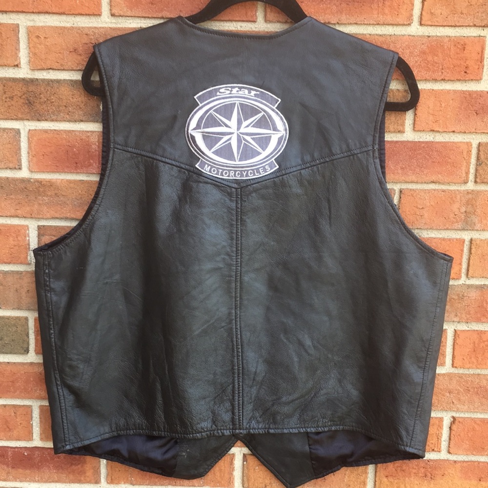 Vintage Camel Black Embroidered Leather Motorcycle Vest size XL